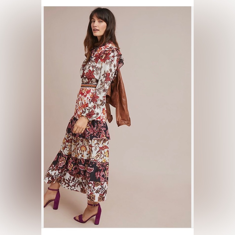 NWOT Hemant & Nandita Anthropologie Emilie Ruffled Maxi Dress